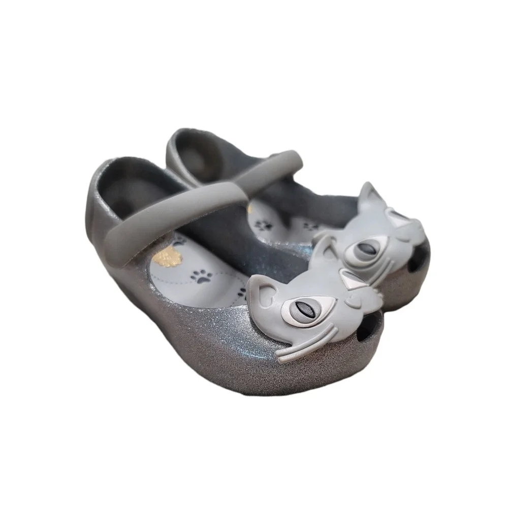 Mini Melissa Toddler Ultra Girl II Cat Glitter Flat Shoes Silver Size US 7M